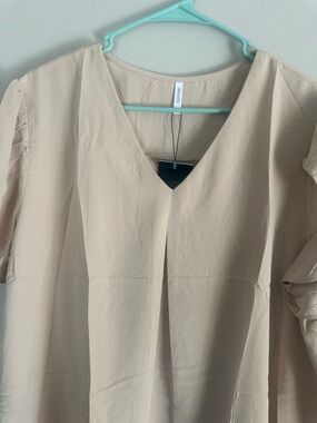 Anyally Women's V-Neck
Flutter Sleeve Chiffon Blouse in Beige